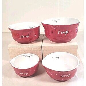 Nesting Sleigh Bell Bistro Measuring Cups Red  1c, 1/2c 1/3c 1/4c Set of 4
